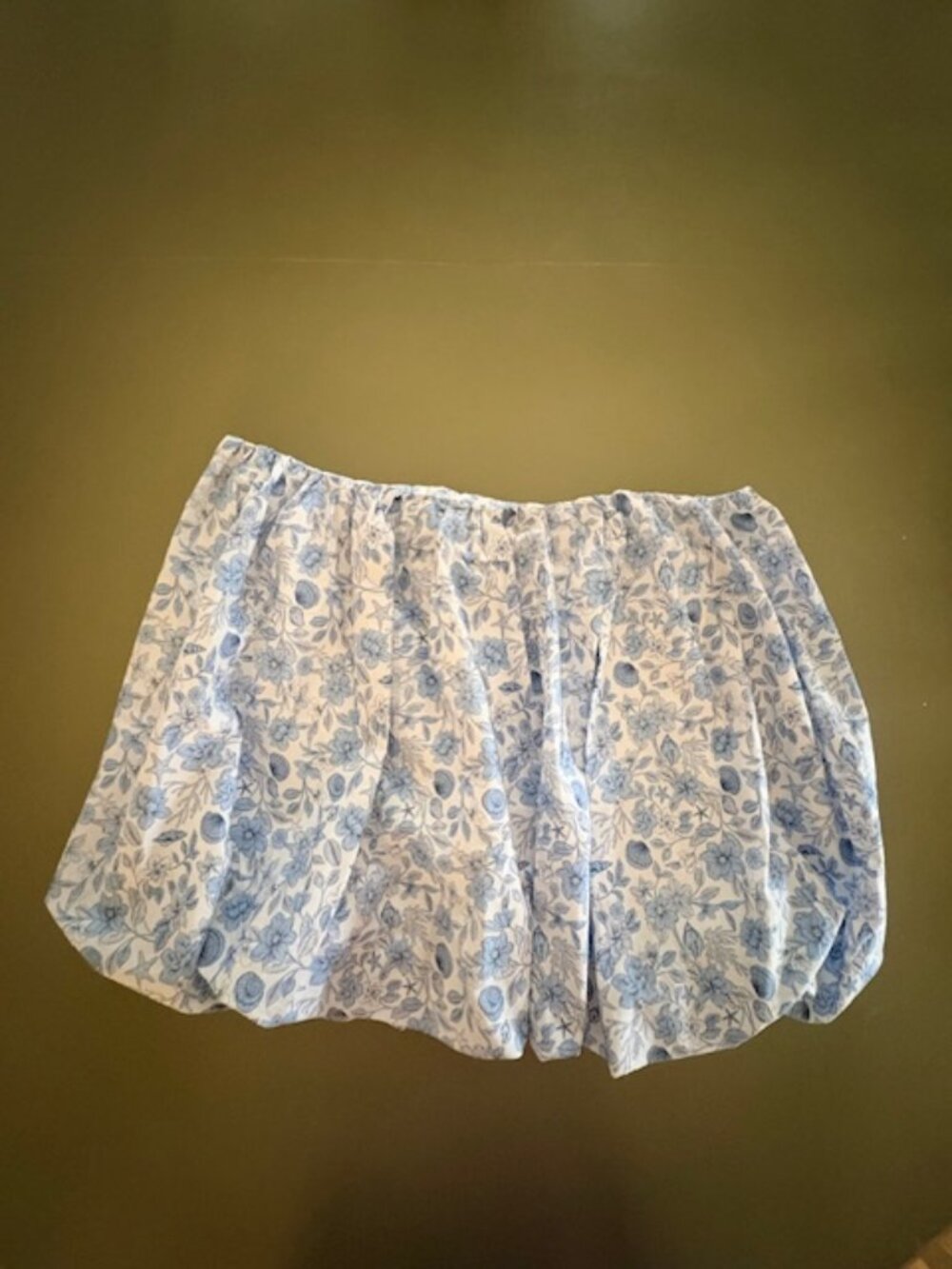 GB Gianni Bini Mini Bubble Skirt Junior XL Blue White Coastal Floral Poplin NEW